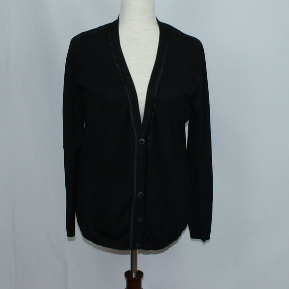EUC Ann Taylor Black Cardigan Sweater w/Satin - Picture 1 of 2